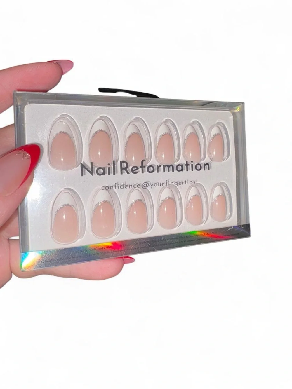 nail reformation “silver lining” short almond press ons